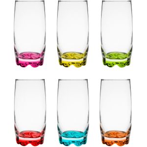 Glasmark longdrink/waterglazen Tumblers - glas - gekleurde basis - 12x stuks - 350 ml