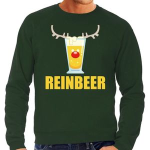 Grote maten foute kersttrui / sweater gewei met bierglas - Reinbeer - groen voor heren - Kersttruien / Kerst outfit