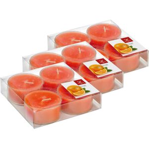 12x Maxi geurtheelichtjes sinaasappel/oranje 8 branduren - Geurkaarsen sinaasappelgeur - Grote waxinelichtjes
