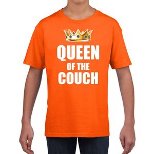 Koningsdag t-shirt queen of the couch oranje voor meisjes / kinderen - Woningsdag - thuisblijvers / Kingsday thuis vieren outfit