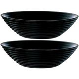 2x Fruitschaal van zwart glas 27 cm - Schalen en kommen - Keuken accessoires/benodigdheden glazen fruitschalen