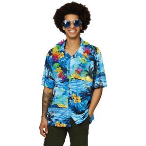 Faram Party Hawaii shirt - blauw - met palmbomen