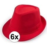 6x Rood trilby verkleed hoedjes voor volwassenen