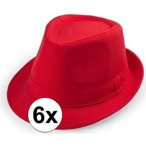 6x Rood trilby verkleed hoedjes voor volwassenen