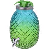 Glazen drank dispenser ananas blauw/groen 4,7 liter - Dranken serveren - Drankdispensers