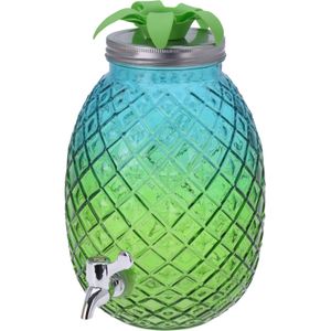 Glazen drank dispenser ananas blauw/groen 4,7 liter - Dranken serveren - Drankdispensers