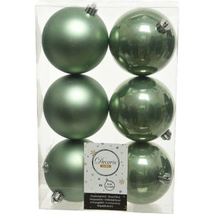 18x Salie groene kunststof kerstballen 8 cm - Mat/glans - Onbreekbare plastic kerstballen - Kerstboomversiering salie groen