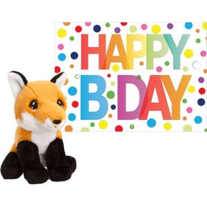 Keel Toys - Knuffel rode vos 12 cm - met A5-size Happy Birthday verjaardag cadeau sturen wenskaart