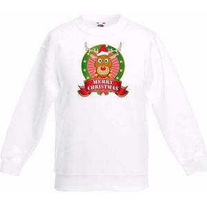 Kerst sweater / Kersttrui voor kinderen met rendier Rudolf print - wit - jongens / meisjes sweater