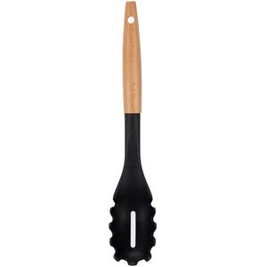 Kinvara Kook/keuken gerei - spaghetti opschep lepel - zwart/bruin - kunststof/hout - 33 cm