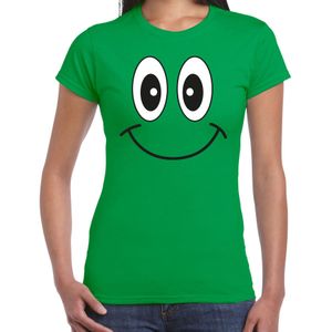 Bellatio Decorations Verkleed T-shirt voor dames - smiley - groen - carnaval - feestkleding
