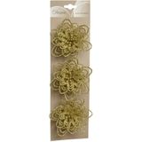 6x stuks decoratie bloemen goud glitter op clip 11 cm - Decoratiebloemen/kerstboomversiering/kerstversiering