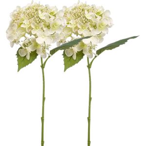 Emerald Kunstbloem hortensia tak - 2x - 50 cm - wit - kunst zijdebloem - Hydrangea - decoratie bloem