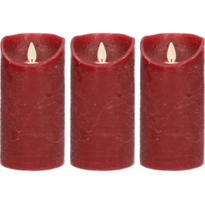 3x Bordeaux rode LED kaarsen / stompkaarsen 15 cm - Luxe kaarsen op batterijen met bewegende vlam