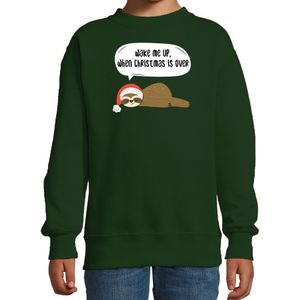 Luiaard Kerstsweater / Kerst trui Wake me up when christmas is over groen voor kinderen - Kerstkleding / Christmas outfit