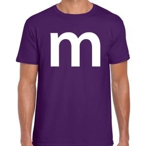Letter M verkleed/ carnaval t-shirt paars voor heren - M en M carnavalskleding / feest shirt kleding / kostuum