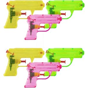 Grafix Waterpistooltje/waterpistool - 6x - klein model - 11 cm - geel/groen/roze