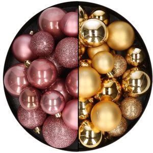 Decoris kerstballen 60x st - goud/oudroze - 4-5-6 cm - kunststof - kerstversiering