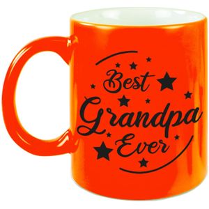 Best Grandpa Ever cadeau mok / beker - neon oranje - 330 ml - verjaardag / bedankje - mok voor opa