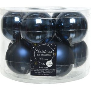 10x Donkerblauwe glazen kerstballen 6 cm - glans en mat - Glans/glanzende - Kerstboomversiering donkerblauw