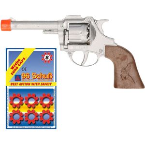 Cowboy/politie speelgoed revolver/pistool - metaal - voor 8 schots ringen plaffertjes - 96 shots in de set