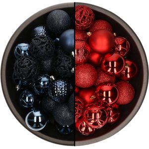 Kerstballen mix - 74-delig - rood en donkerblauw - 6 cm - kunststof