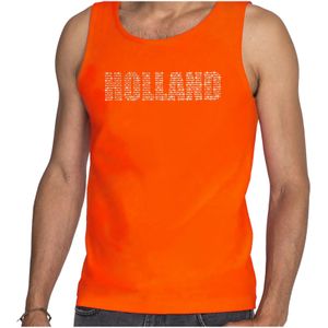 Glitter Holland tanktop oranje met steentjes/rhinestones voor heren - Oranje fan shirts - Holland / Nederland supporter - EK/ WK top / outfit