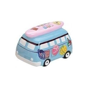 Spaarpot vakantie bus blauw 16 cm