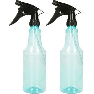 Plasticforte Plantenspuit met een inhoud van 500 ml - 2x - transparant blauw - verstuiver - 18 cm - kunststof