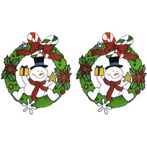 2x stuks kerst raamstickers sneeuwpop plaatjes 30 cm - Raamdecoratie kerst - Kinder kerststickers