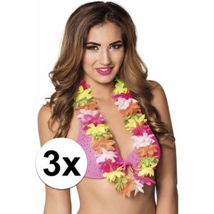 3x Gekleurde Hawaii kransen 50 cm - Bloemenkrans - Tropisch - Themafeest