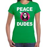 Hippie jezus Kerstbal shirt / Kerst t-shirt peace dudes groen voor dames - Kerstkleding / Christmas outfit