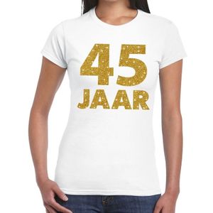 45 jaar goud glitter verjaardag t-shirt wit dames - verjaardag / jubileum shirts