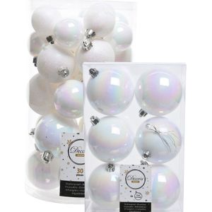 Decoris kerstballen 36x stuks - parelmoer wit - kunststof - 4-5-6-8 cm