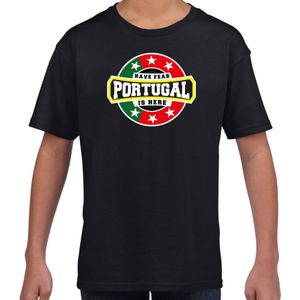 Have fear Portugal is here t-shirt met sterren embleem in de kleuren van de Portugese vlag - zwart - kids - Portugal supporter / Portugees elftal fan shirt / EK / WK / kleding