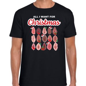 Bellatio Decorations foute kersttrui/t-shirt voor heren - All I want for Christmas - vagina - zwart