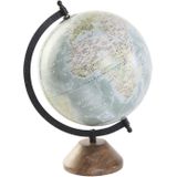 Items Deco Wereldbol/globe op voet - kunststof - blauw/zwart - home decoratie artikel - D20 x H30 cm