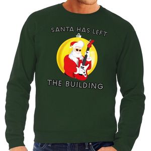Foute kersttrui / sweater Santa Elvis has Left the Building voor heren - groen - Kerstman met gitaar