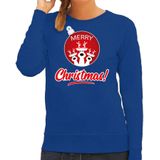 Rendier Kerstbal sweater / kersttrui Merry Christmas blauw voor dames - Kerstkleding / Christmas outfit