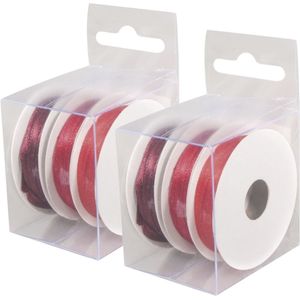 6x Rollen hobby/decoratie kleurenmix rood satijnen sierlint 3 mm x 6 meter - Cadeaulinten satijnlinten/ribbons