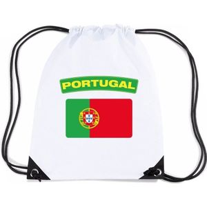 Portugal nylon rijgkoord rugzak/ sporttas wit met Portugese vlag