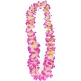 Atosa Hawaii krans/slinger - Tropische kleuren mix paars/wit - Bloemen hals slingers - verkleed party accessoires