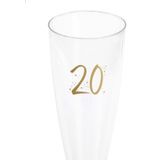 Santex verjaardag feest champagneglazen - leeftijd - 6x - 20 jaar - goud - kunststof- herbruikbaar