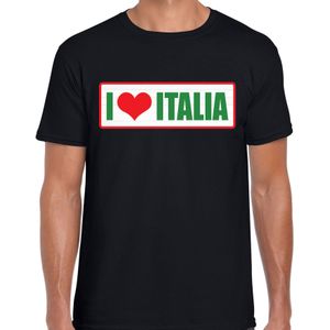 I love Italia / Italie landen t-shirt met bordje in de kleuren van de Italiaanse vlag - zwart - heren -  Italie landen shirt / kleding - EK / WK / Olympische spelen outfit