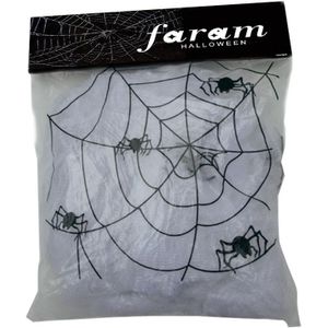Faram Decoratie spinnenweb/spinrag met spinnen - 100 gram - wit - Halloween/horror thema versiering