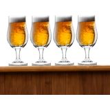 Excellent Houseware Bierglazen op voet - 4x stuks - glas - 370 ml - speciaal bier - bierglas