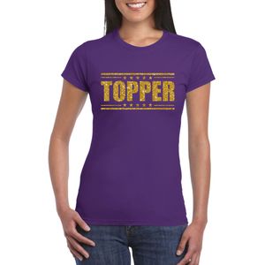 Toppers in concert Paars Topper shirt in gouden glitter letters dames - Toppers dresscode kleding