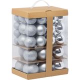 Kerstballen - 60x st - 4, 6, 7 en 8 cm - zilver - kunststof - kerstballenpakket