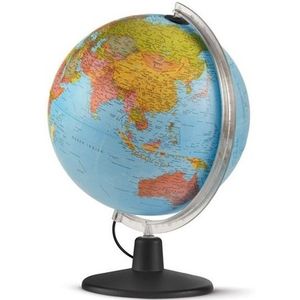 Wereldbol blauw met verlichting 30 cm - Topografie/aardrijkskunde globe/wereldbol met verlichting