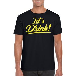 Bellatio Decorations Verkleed T-shirt voor heren - lets drink - zwart - geel glitters - glamour